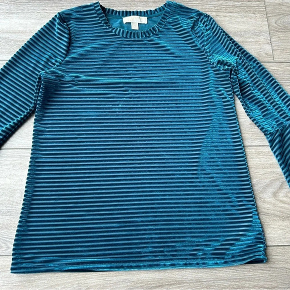 Michael Kors Turquoise Velvet Stripe Flutter  Sleeve Top - Picture 8 of 14